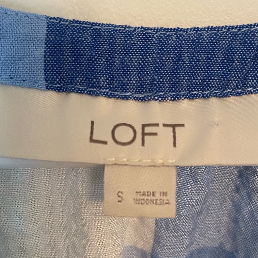 LOFT Multicolor Shades of Blue Checkered Peplum Tank Top Tie Detail Size S - Picture 6 of 6